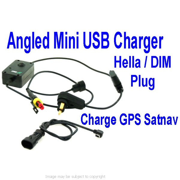Motorcycle Hella - DIN - BMW Style Power Cable - Angled Mini USB (sku 12792)