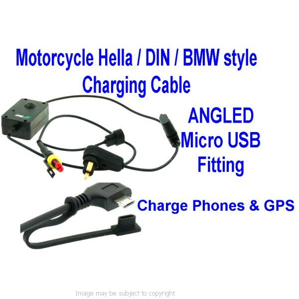 Motorcycle Hella - DIN - BMW Style Power Cable - Angled Micro USB (sku 12791)
