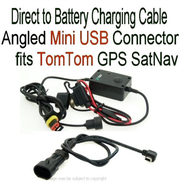Angled Mini USB Direct to Battery Motorcycle Charger for TomTom GPS SatNav (SKU 10055)