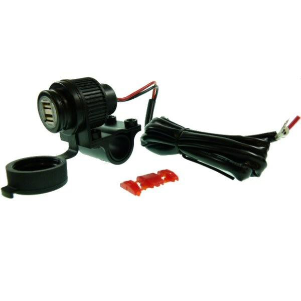 Motorcycle Dual USB GPS Phone Power Outlet &amp; Handlebar Bracket (sku 15313)