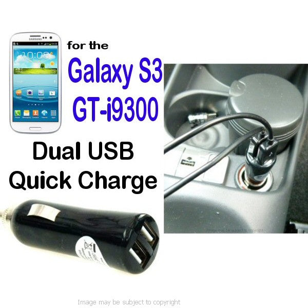Dual USB DC Car Lighter Socket Charger for the Galaxy S3 GT-i9300 (sku 14594)