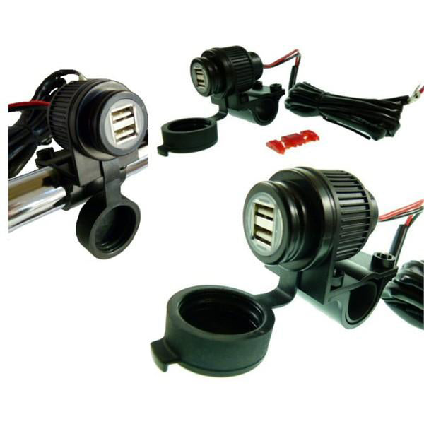 Motorcycle Dual USB GPS Phone Power Outlet &amp; Handlebar Bracket (sku 15313)