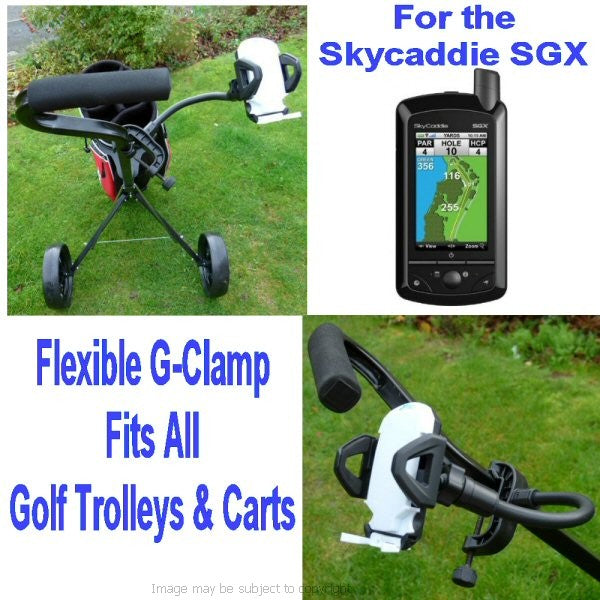 Flexible Golf Trolley Clamp Mount for the Skycaddie SGX (sku 13872)
