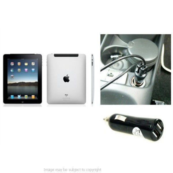 Dual USB DC Car Lighter Socket Charger for the Apple iPad - Simultaneously Charge TWO Devices At Once (sku 10199)
