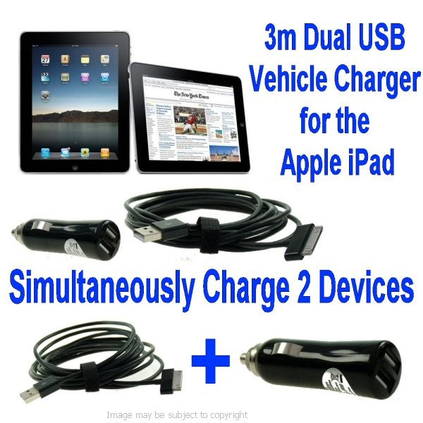 Dual USB Vehicle Lighter Charger for Apple iPad (sku 13876)