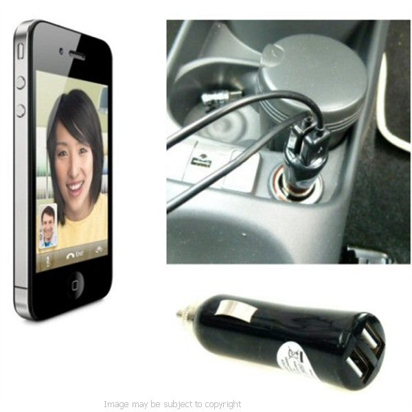 Dual USB DC Car Lighter Socket Charger for the Apple iPhone 4s - Simultaneously Charge TWO Devices At Once (sku 13559)