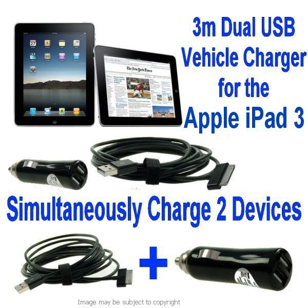Dual USB Vehicle Lighter Charger for Apple iPad 3 (sku 14070)