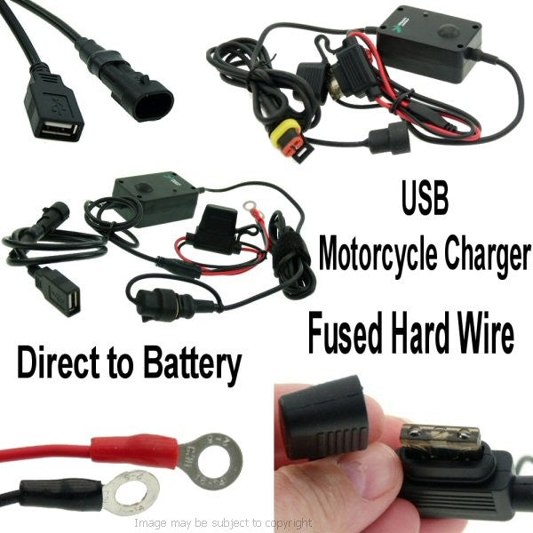 USB Direct to Battery Hard Wire Motorcycle Charging Cable (SKU 14260)