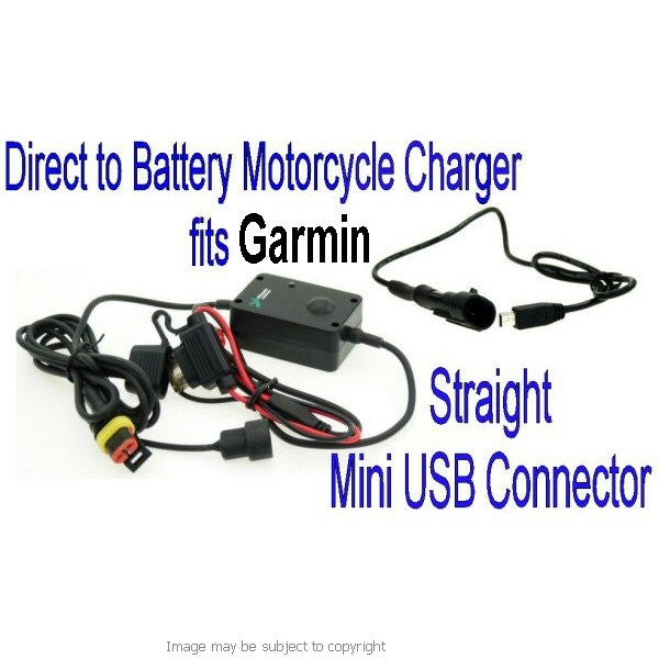 Straight Mini USB Direct to Battery Hard Wire Motorcycle Charging Cable for Garmin Nuvi &amp; Streetpilot (sku 10059)