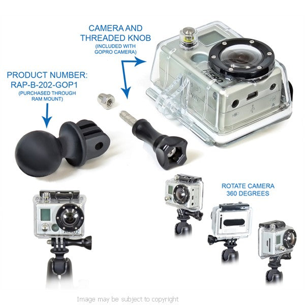 RAM RAP-B-202-GOP1 1inch Ball with Custom GOPRO Hero Adaptor (sku 16598)