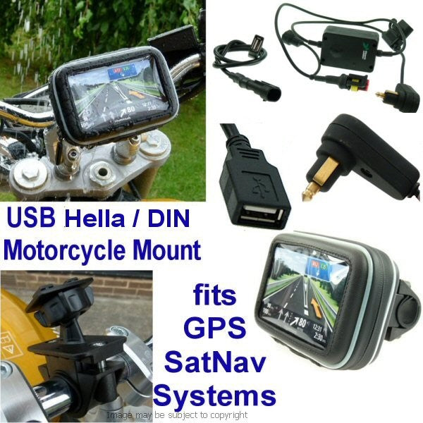 USB Hella - DIN Powered Motorcycle GPS SatNav Mount (SKU 14270)