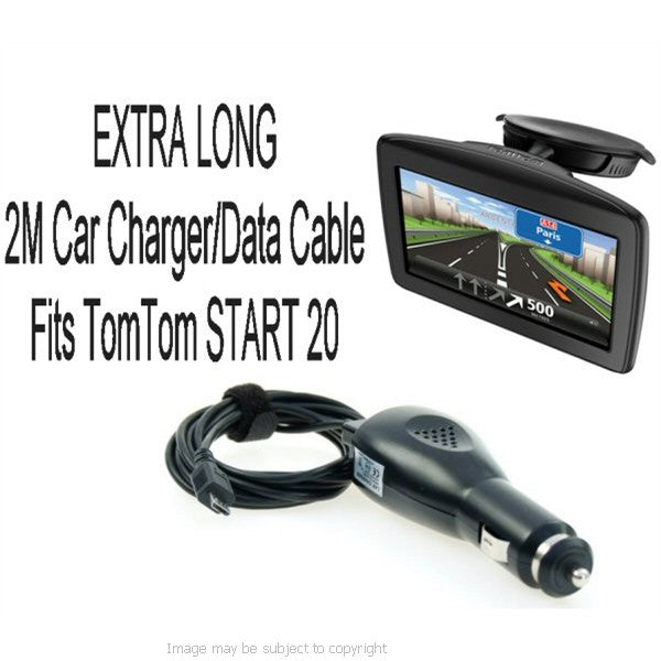 Extra Long 2m Car Charger - Data Cable for the TomTom START 20 (sku 11042)