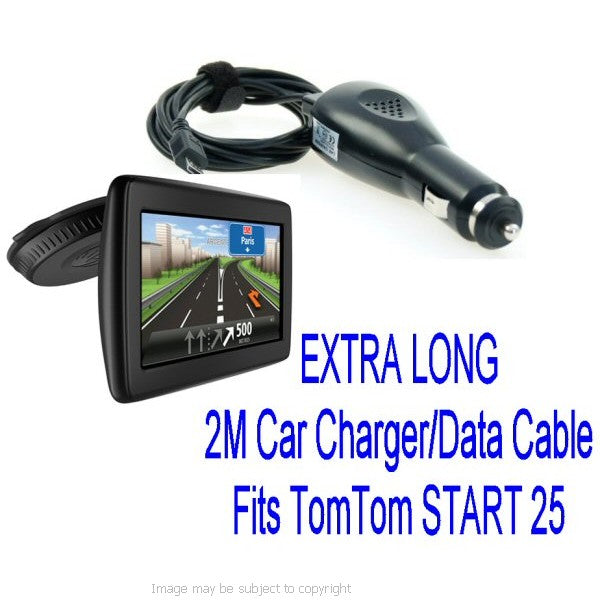 Extra Long 2m Car Charger - Data Cable for the TomTom START 25 (sku 11041)