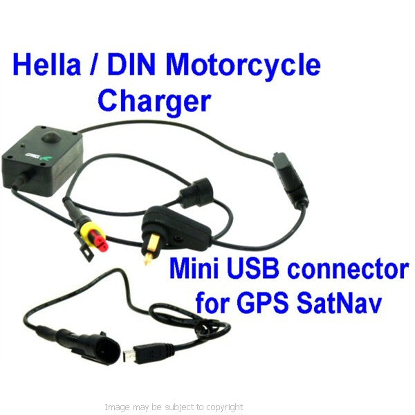 Motorcycle Hella - DIN - BMW Style Charger Power Cable - Straight Mini USB (sku 12793)