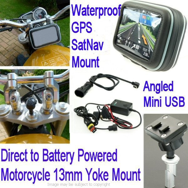 GPS SatNav Motorcycle Angled Mini USB Powered 13mm Yoke Mount (sku 14055)