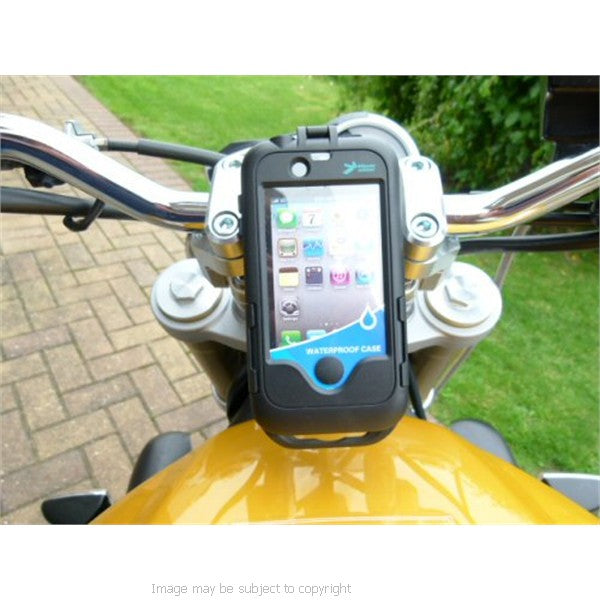 Waterproof Central Fork Stem Yoke Motorcycle Tough Case Mount 17.5mm - 20.5mm for the Apple iPhone 4S (sku 13418)