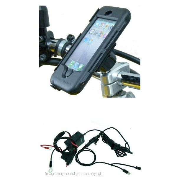 Powered iPhone 5S Waterproof M8 Motorcycle Handlebar Top Clamp Tough Case Mount (sku 17597)