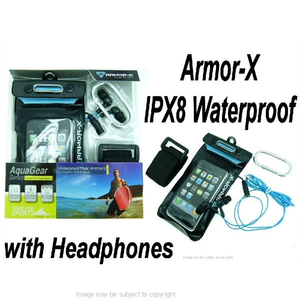 Armor-X IPX8 Waterproof Sports Music Phone Armband Holder with Headphones (sku 16812)