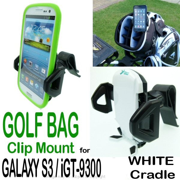 WHITE Golf Bag Clip Phone Mount for Samsung Galaxy SIII -S3 (sku 14603)