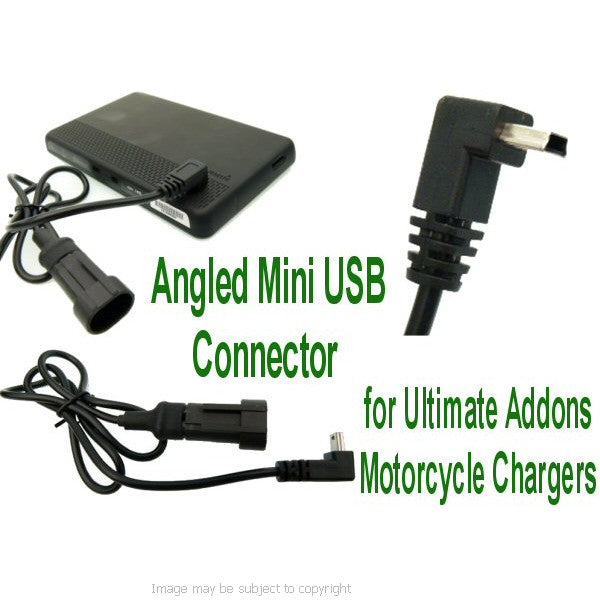 Angled Mini USB Connector for Motorcycle Hardwire &amp; DIN Cable (sku 14345)