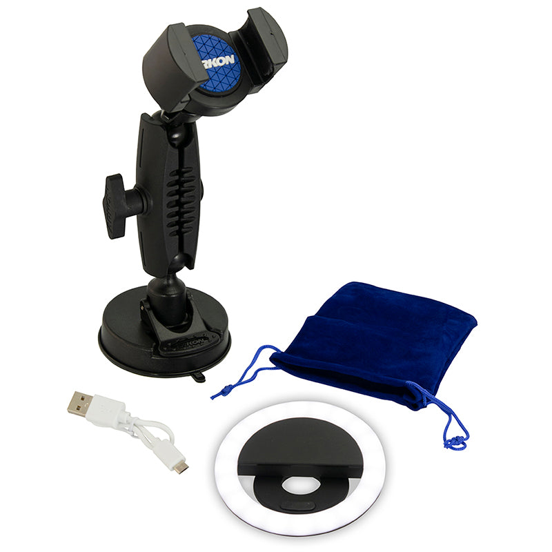 Arkon MUA179 Suction Phone Mount and Ring Light Bundle (sku 57054)