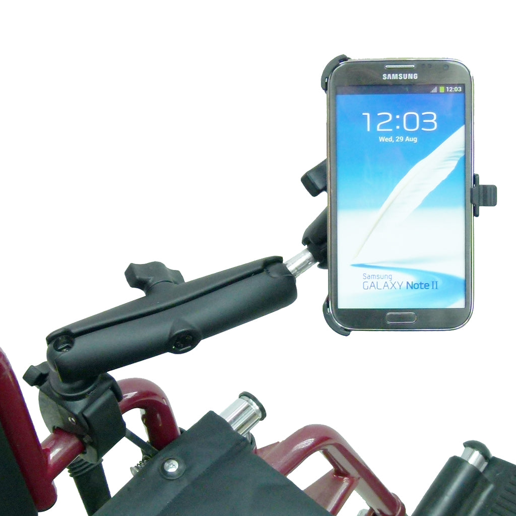 Wheelchair Rail - Tube Mount with Extension &amp; Dedicated Samsung Galaxy Note 2 Cradle (sku 30606)