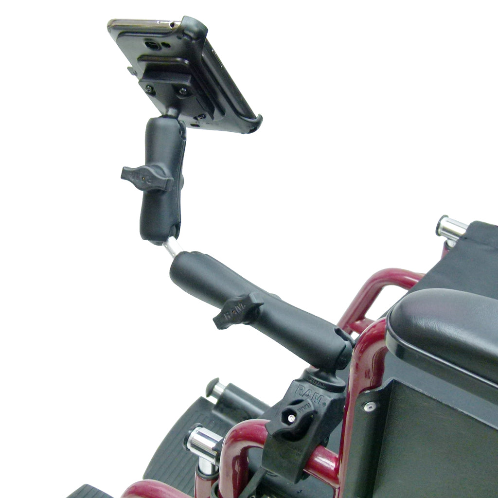 Wheelchair Rail - Tube Mount with Extension &amp; Dedicated Samsung Galaxy Note 2 Cradle (sku 30606)