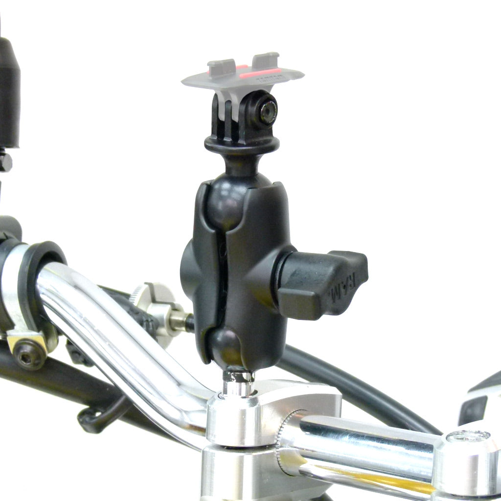 Motorcycle Handlebar Clamp M8 &amp; Short Arm fits TomTom Bandit GoPro Adaptor (sku 31973)