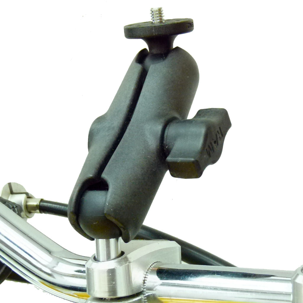 Motorcycle Handlebar Clamp M8 Ball and Double Socket Arm Camera Mount (sku 34171)