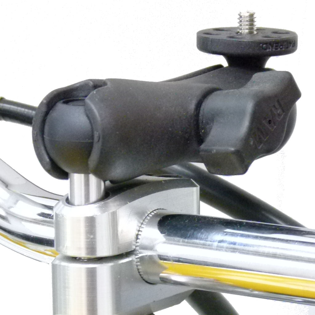 Motorcycle Handlebar Clamp M8 Ball and Double Socket Arm Camera Mount (sku 34171)