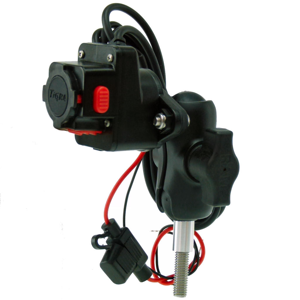 Extended Hardwire Powered Motorcycle M8 Handlebar Clamp Mount fits TiGRA MountCase (sku 34673)