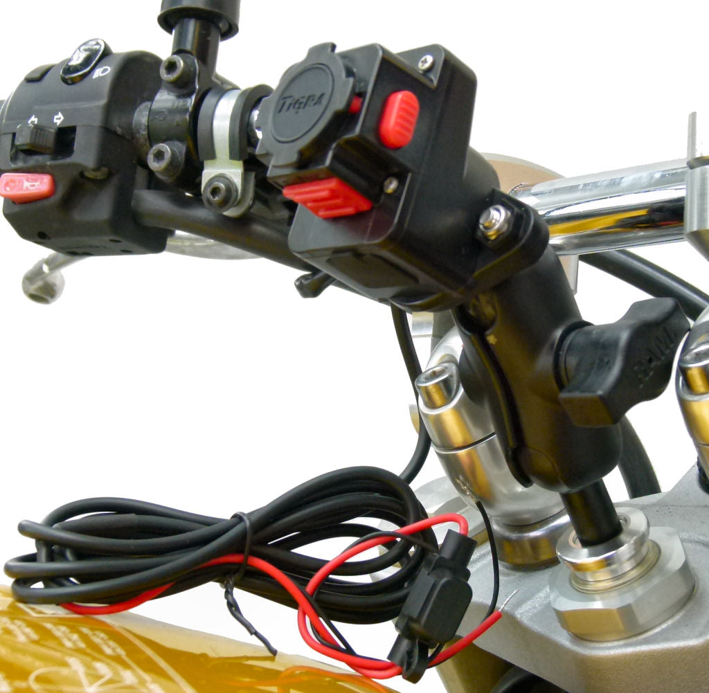 Extended Hardwire Powered Motorcycle 13.3-14.7mm Stem Mount fits TiGRA MountCase (sku 34682)