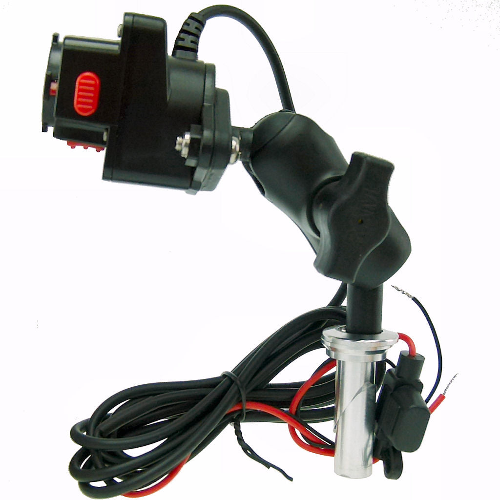 Extended Hardwire Powered Motorcycle 13.3-14.7mm Stem Mount fits TiGRA MountCase (sku 34682)