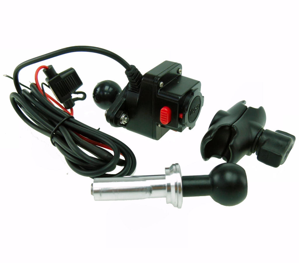 Extended Hardwire Powered Motorcycle 13.3-14.7mm Stem Mount fits TiGRA MountCase (sku 34682)