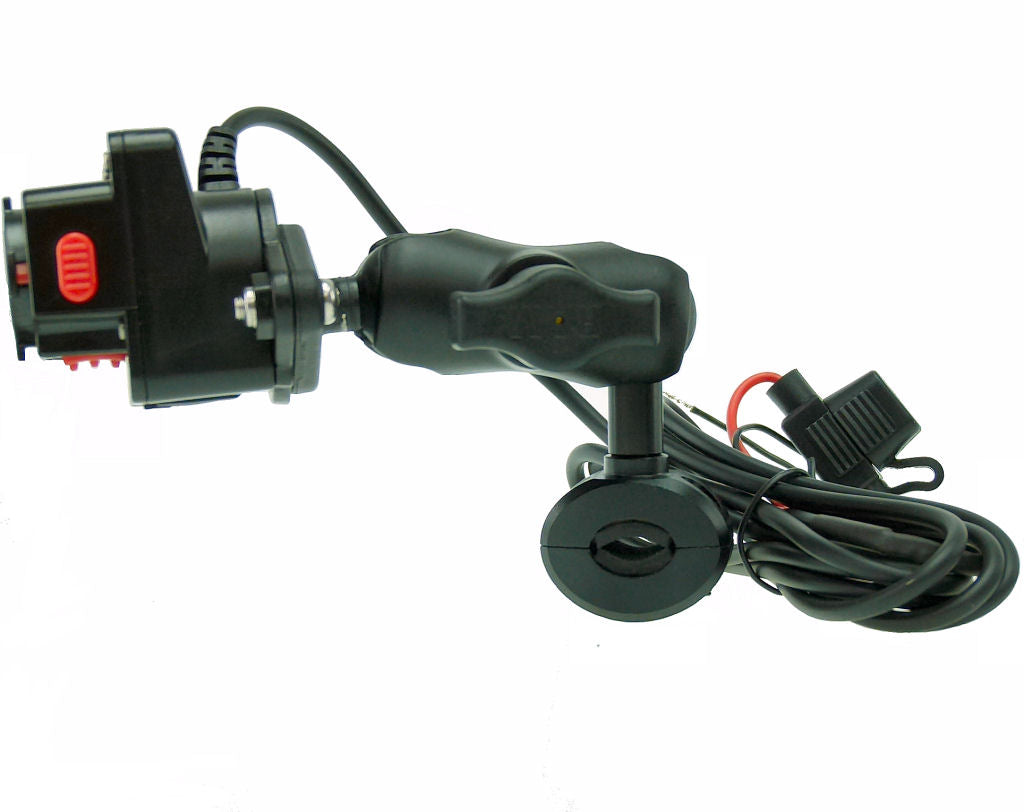 Extended Hardwire Powered Motorcycle Moped Scooter Mirror Mount fits TiGRA MountCase (sku 34687)