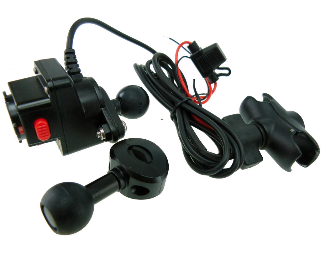 Extended Hardwire Powered Motorcycle Moped Scooter Mirror Mount fits TiGRA MountCase (sku 34687)