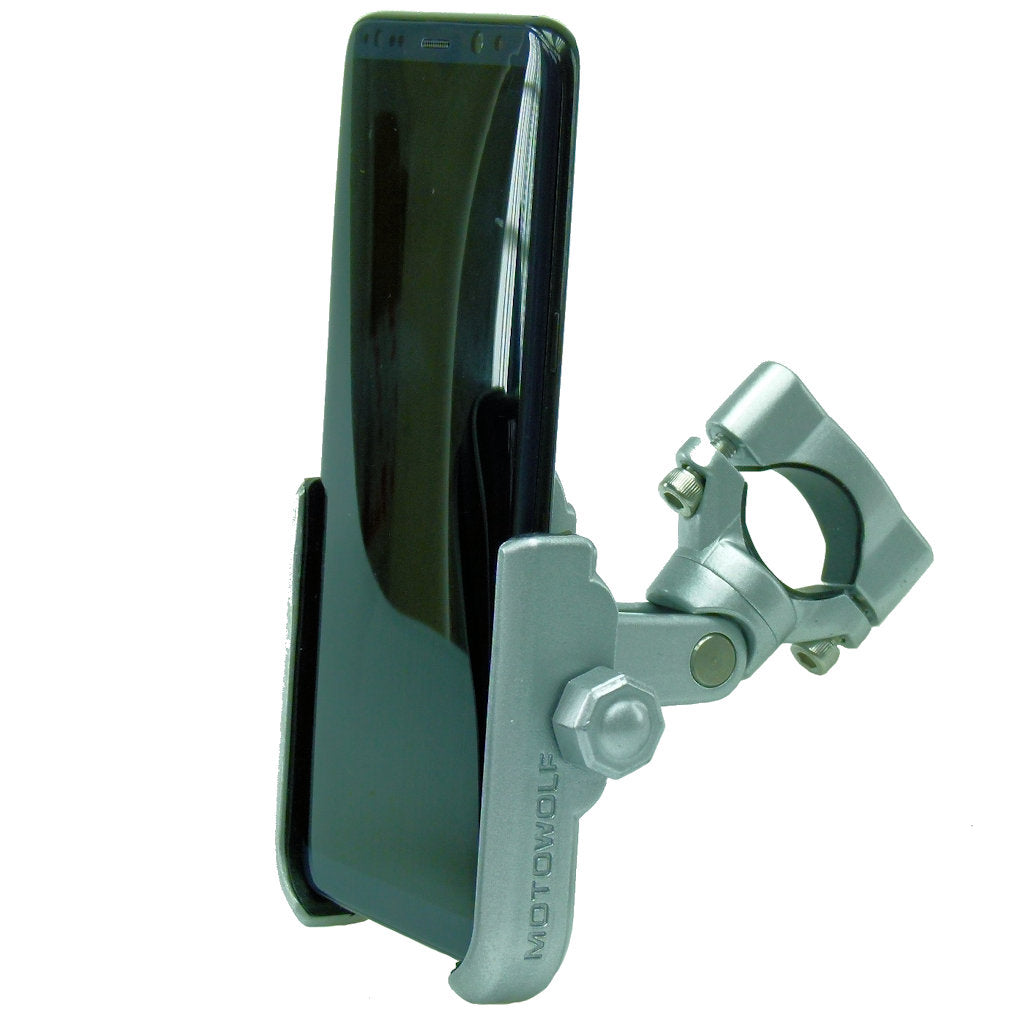 Silver Aluminium Metal Bike Handlebar Phone Mount fits Samsung Galaxy S8 PLUS (sku 37404)