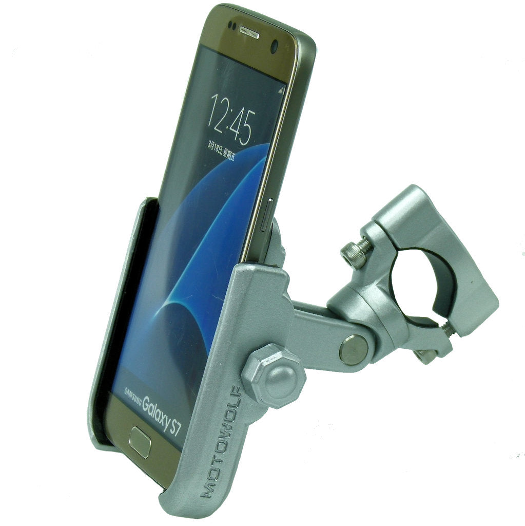 Silver Aluminium Metal Bike Handlebar Phone Mount fits Samsung Galaxy S7 Edge (sku 37386)