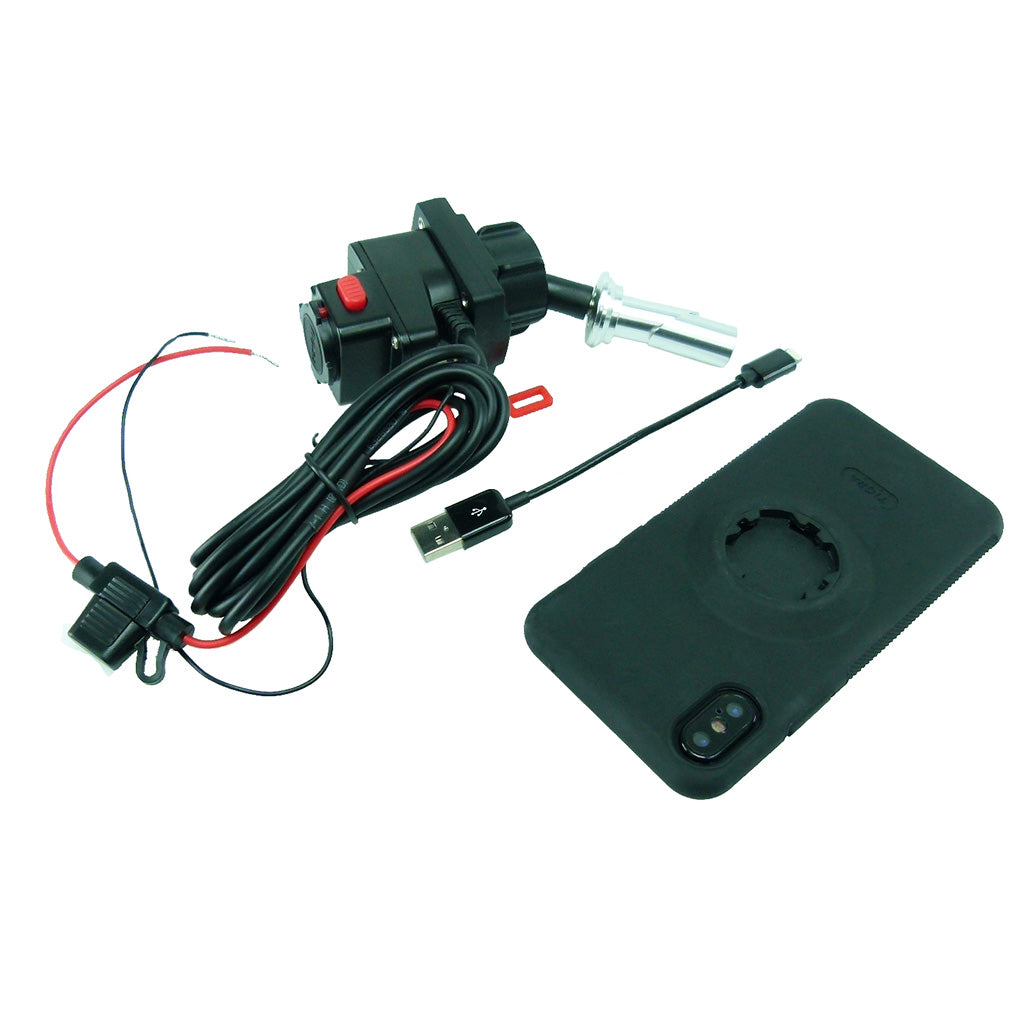 15mm - 17mm Central Fork Stem TiGRA MountCase 2 for iPhone X Hardwire-Direct to battery charger (sku 41047)