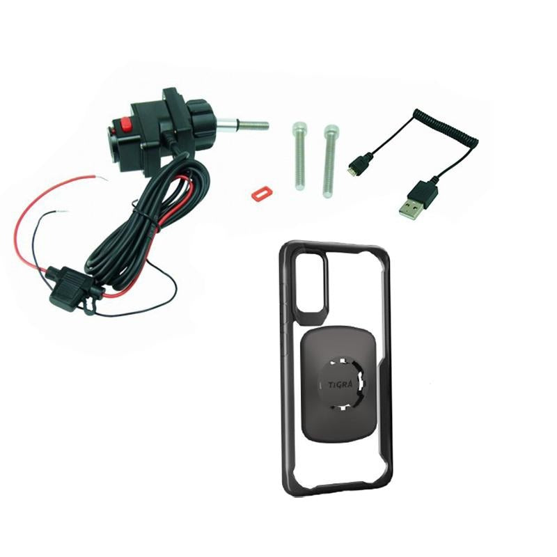 Motorcycle Handlebar Top Clamp M8 Mount TiGRA MountCase for Samsung Galaxy S20 Ultra Hardwire-Direct to battery charger (sku 54589) - BuyBits Ltd UK