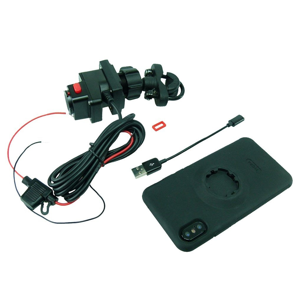 Motorcycle Handlebar U-Bolt Mount TiGRA MountCase for iPhone 11 Pro Hardwire-Direct to battery charger (sku 51265) - BuyBits Ltd UK