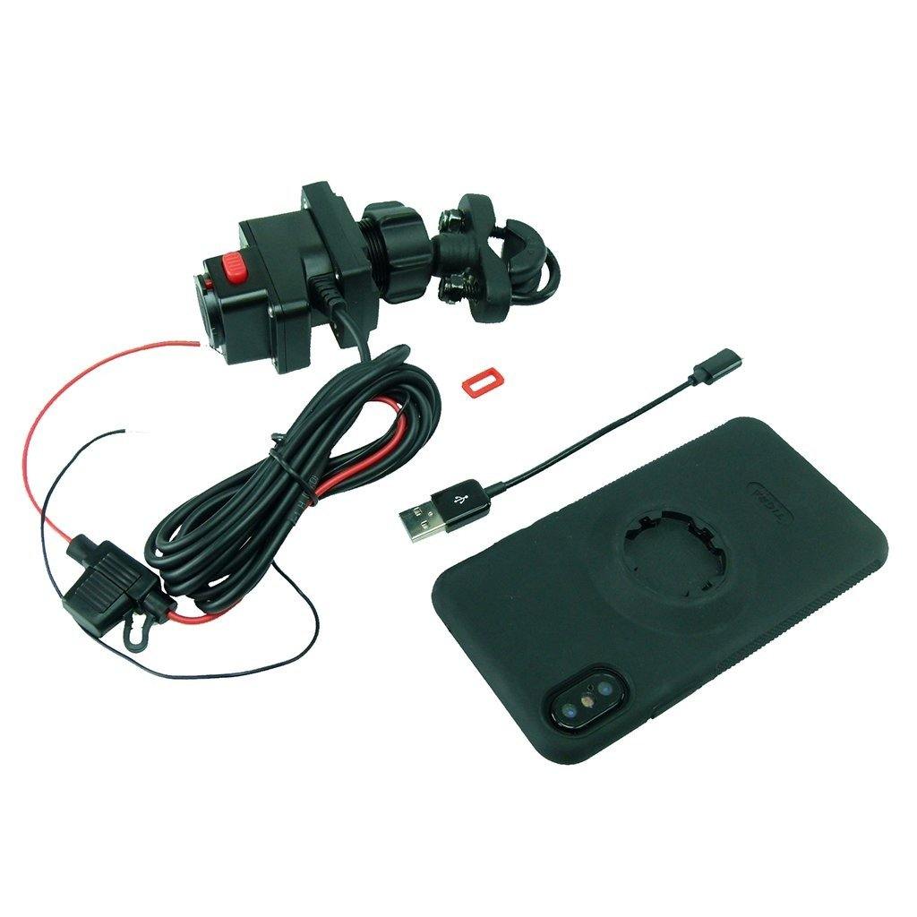Motorcycle Handlebar U-Bolt Mount TiGRA MountCase for iPhone 11 Hardwire-Direct to battery charger (sku 51264) - BuyBits Ltd UK