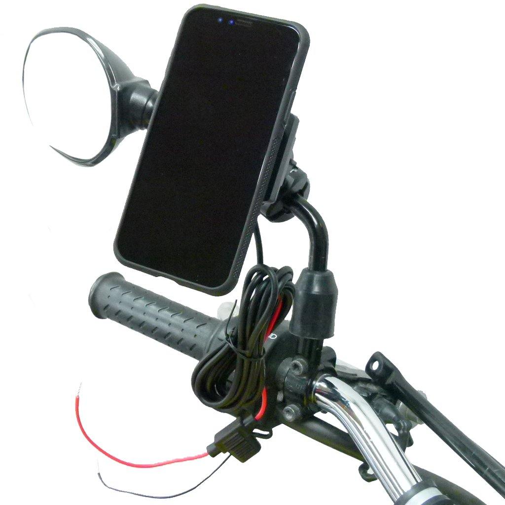 Motorcycle Mirror Mount TiGRA MountCase for iPhone 11 Hardwire-Direct to battery charger (sku 51261) - BuyBits Ltd UK