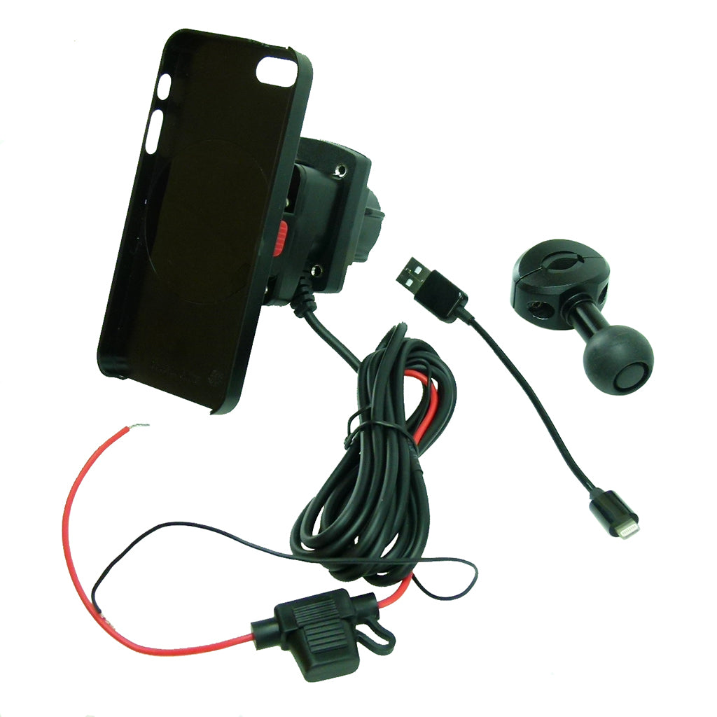 Motorcycle Mirror Mount TiGRA MountCase for iPhone SE 1st edition Hardwire-Direct to battery charger (sku 41334)