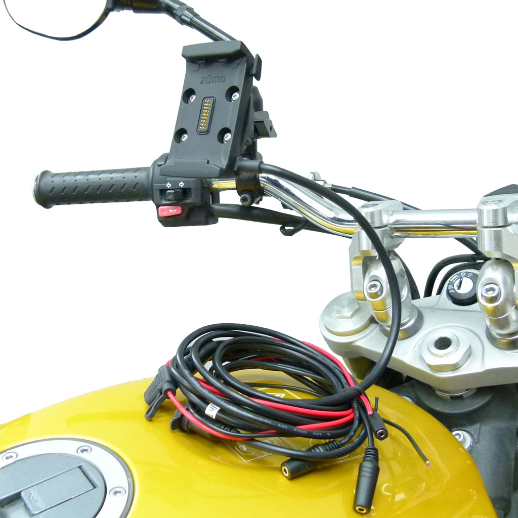 Hardwire Powered Bike Motorcycle M8 - M10 Mirror Mount for Garmin Zumo 590 595 (sku 42216)