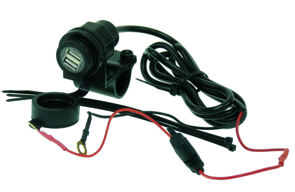 Weatherproof Fused Double USB Motorcycle Hardwire for GPS &amp; Phones (sku 19748)