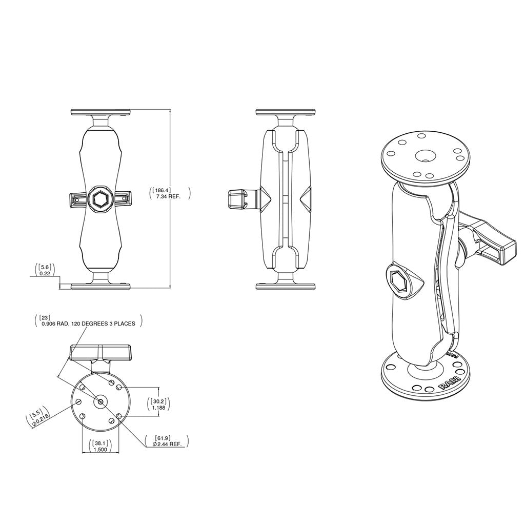 RAM Double Ball Mount with Garmin Fishfinder Hardware (RAM-101-G2U) (sku 54658) - BuyBits Ltd UK