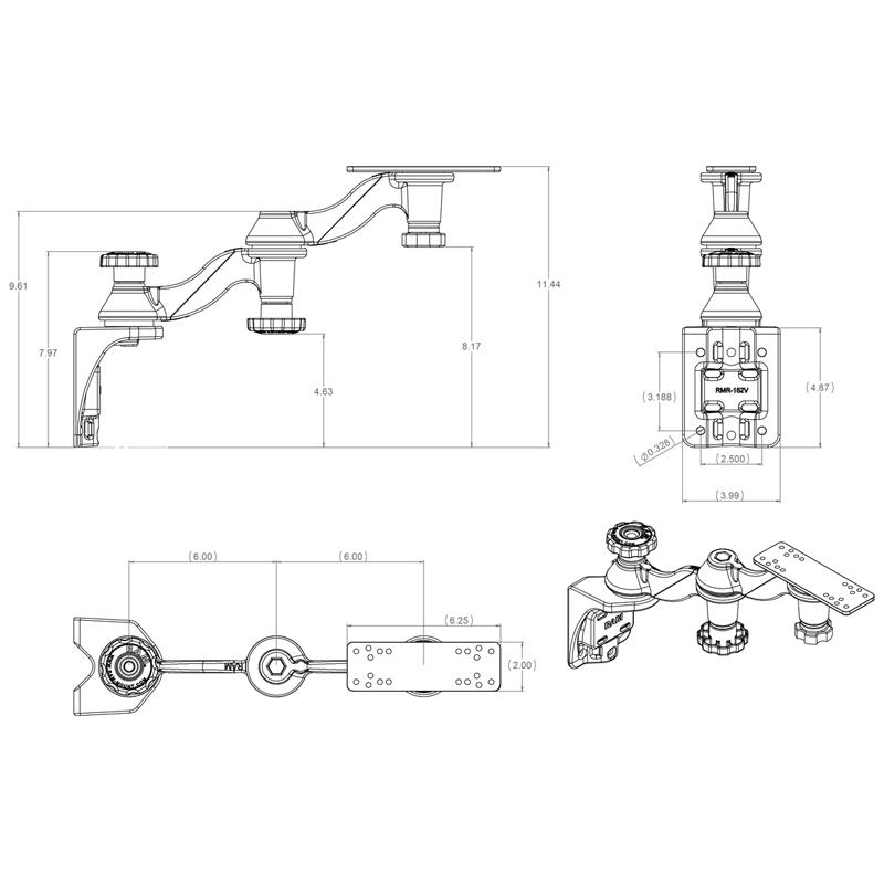 RAM Vertical 12" Swing Arm Mount for Fishfinders &amp; Plotters (RAM-109V-1U) (sku 54806) - BuyBits Ltd UK