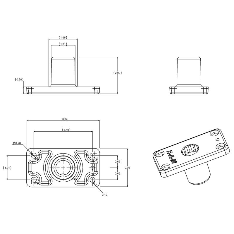 RAM ROD Flush Spline Post Base (RAM-114FMU) (sku 54831) - BuyBits Ltd UK
