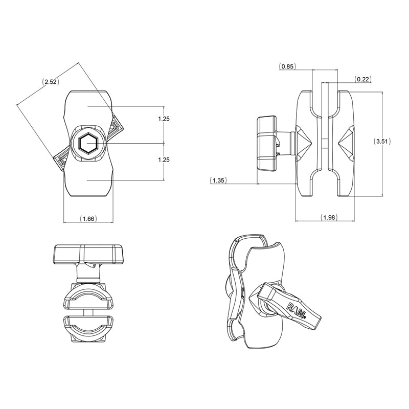 RAM Double Socket Arm (RAM-201U-B) (sku 6145)